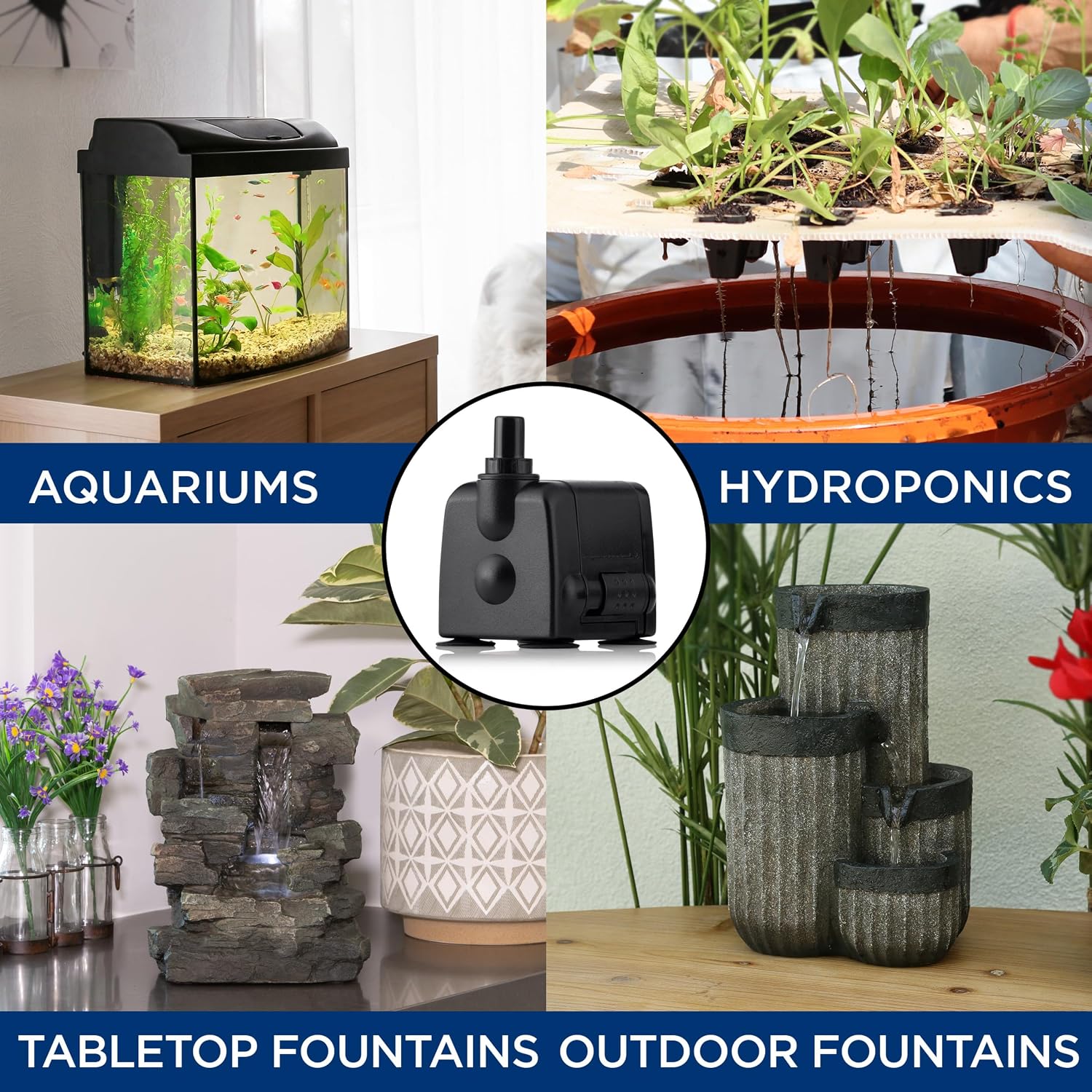 Alpine Corporation Outdoor Decor Power Head Pump for Small to Medium Fountains, Statuary, and Birdbaths with Moving Water