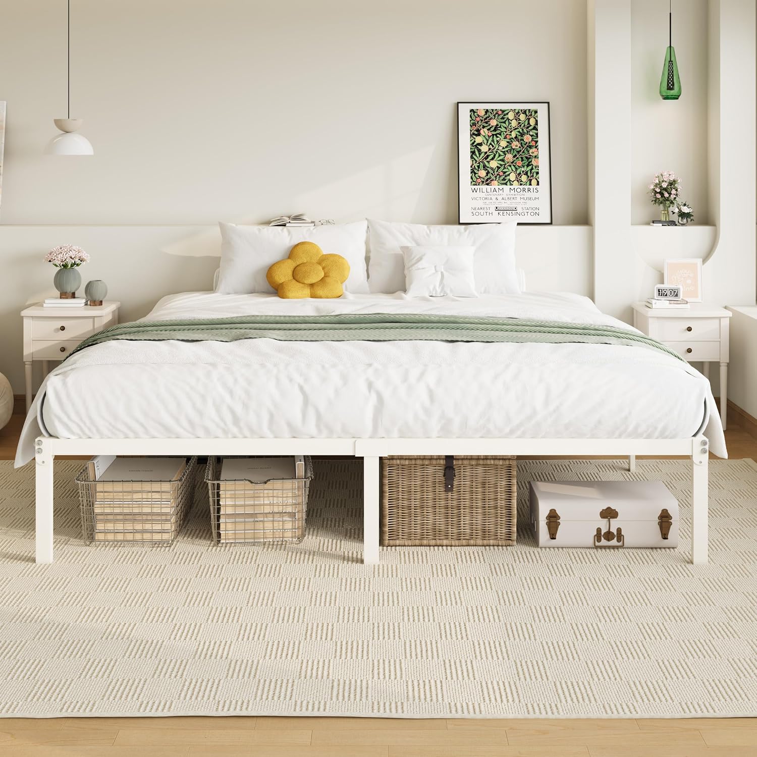 Allewie Full Size Bed Frame, 14 inch Metal Platform Beds with Storage Space, No Box Spring Needed and Easy Assembly, White