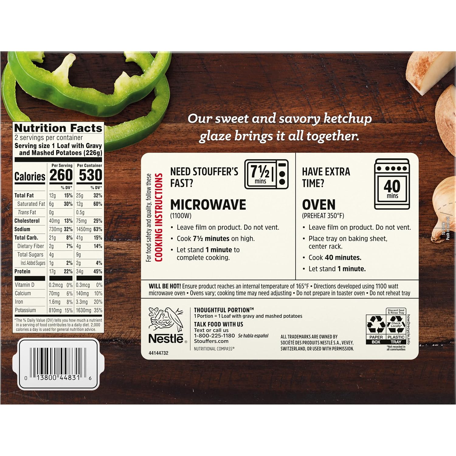 Stouffer's Classic Meatloaf, Single Serve Frozen Meal, 16 Oz | Made with beef and pork topped with homestyle beef gravy and mashed potatoes