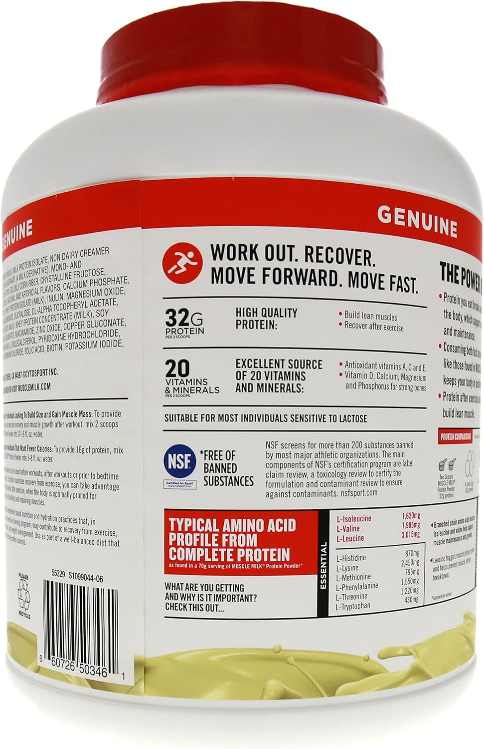 Muscle Milk Genuine Protein Powder, Chocolate, 4.94 Pound, 32 Servings, 32g Protein, 2g Sugar, Calcium, Vitamins A, C & D, NSF Certified for Sport, Energizing Snack, Packaging May Vary