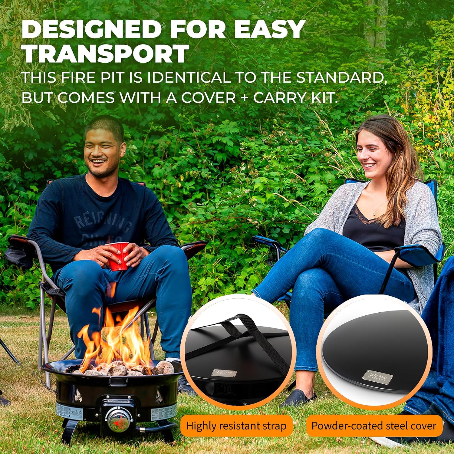 Outland Living Portable Propane Fire Pit, 19-inch, 58, 000 BTU with Fire Pit Cover & Carry Kit, Smokeless Gas Firebowl | Perfect for Camping, Patio