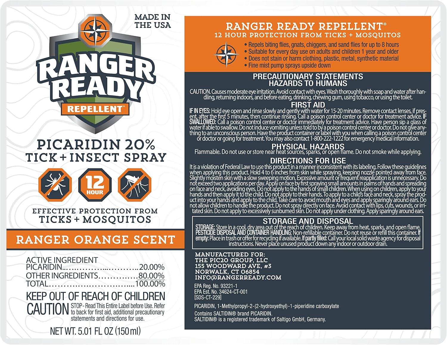 Ranger Ready Repellents Picaridin Insect Repellent Spray with Scent Zero - Mosquito Repellent and Tick Spray (8 oz., Pack of 1)