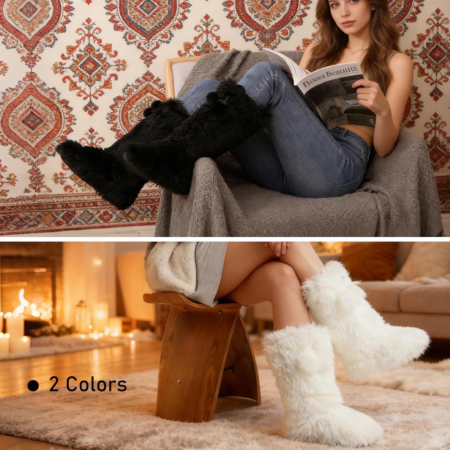 Home Slipper Women's Soft Fleece Plush Warm Indoor House Slipper Boots Shoes
