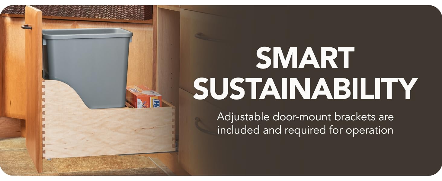 Rev-A-Shelf Single Pullout Trash Can 35 qt. w/ Soft-close Slides, 4WCSC-1535DM-1
