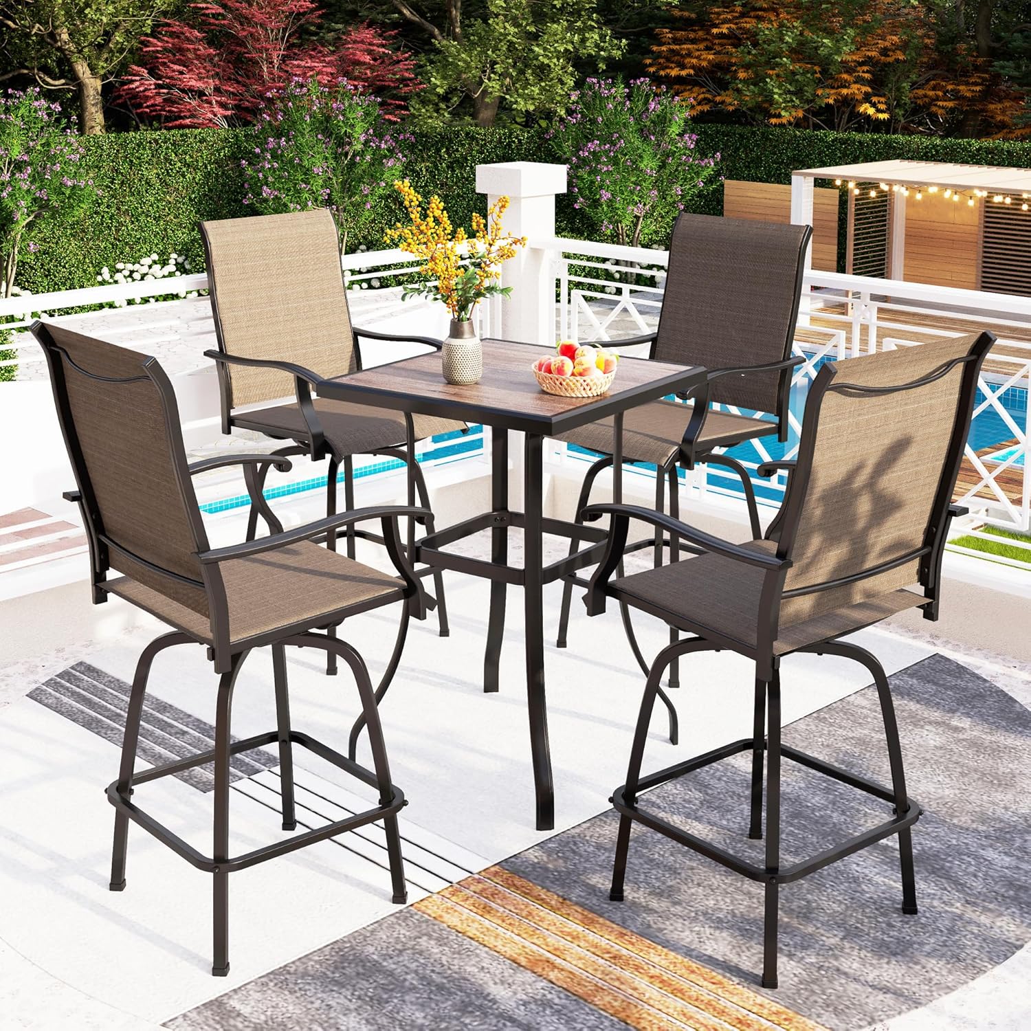 PHI VILLA Bar Height Patio Table and Chairs Set for 2