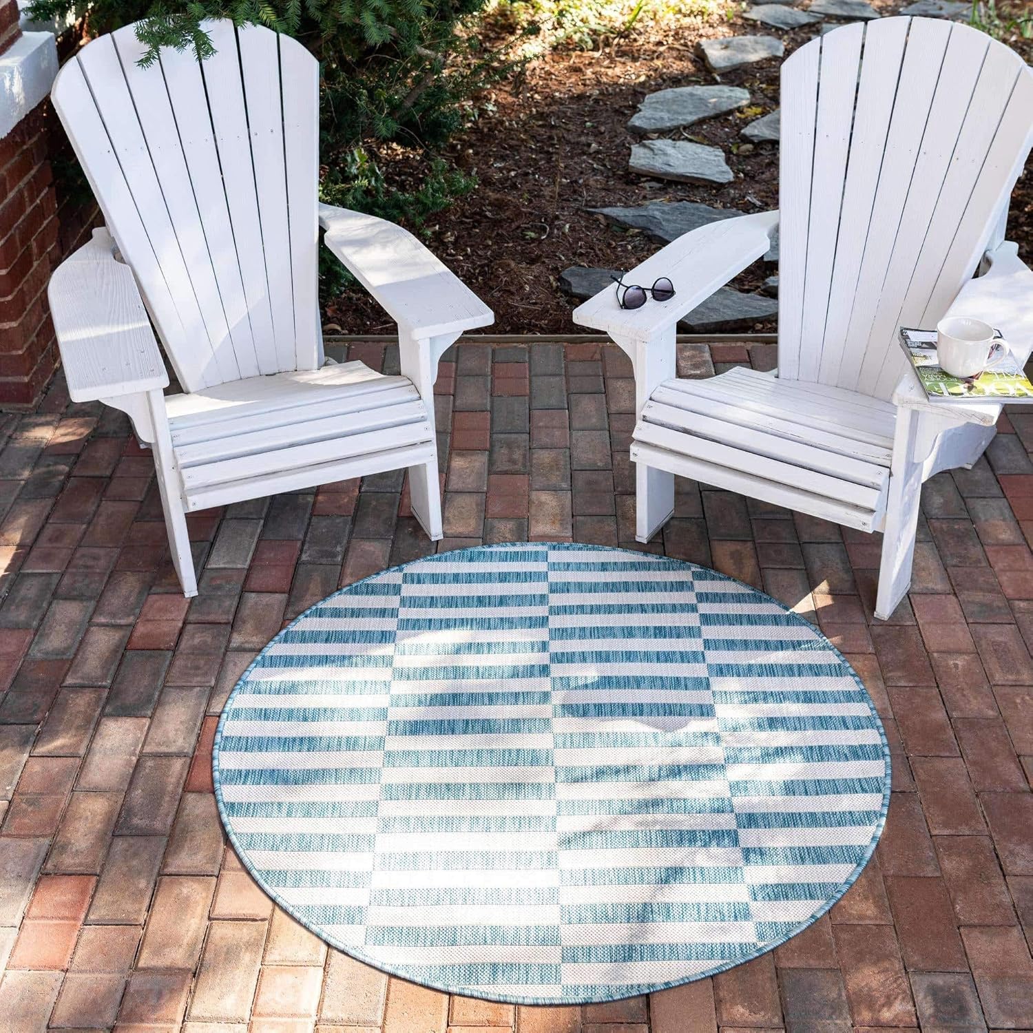 Unique Loom Outdoor Striped Collection Area Rug - Striped (7' 1" x 10' Rectangle, Taupe/Ivory)