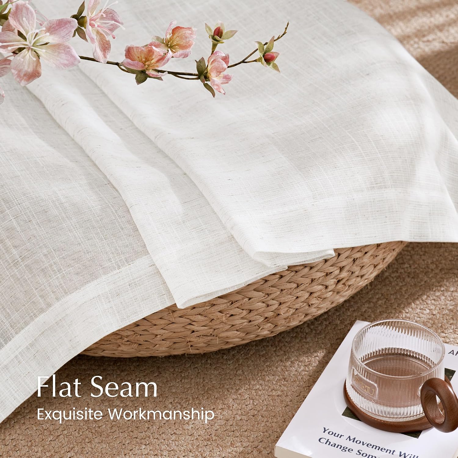 NICETOWN Linen Curtains White Semi Sheer 72 inch Long for Windows, Privacy with Light Filtering Grommet Top Window Treatments for Bedroom/Living Room