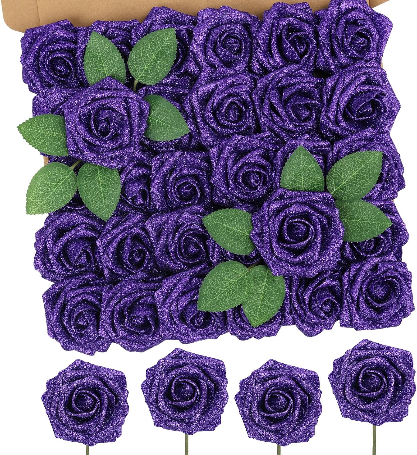 30PCS Yellow Artificial Flowers, Real Touch Fake Roses for Fall Decorations