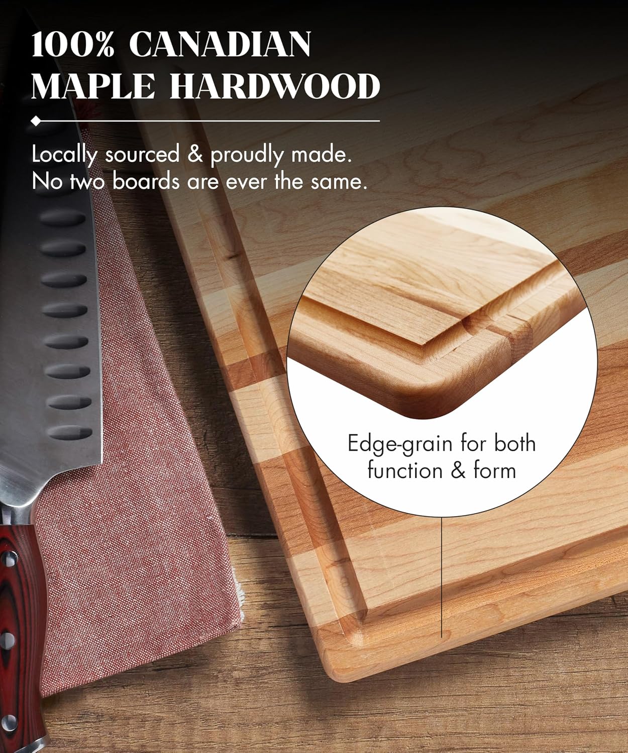 Labell Large Canadian Maple Cutting Board, Juice Groove, 14 x 20 x 0.75 in | Edge Grain Wood Board, Chopping, Serving, Food Prep, Natural, Durable