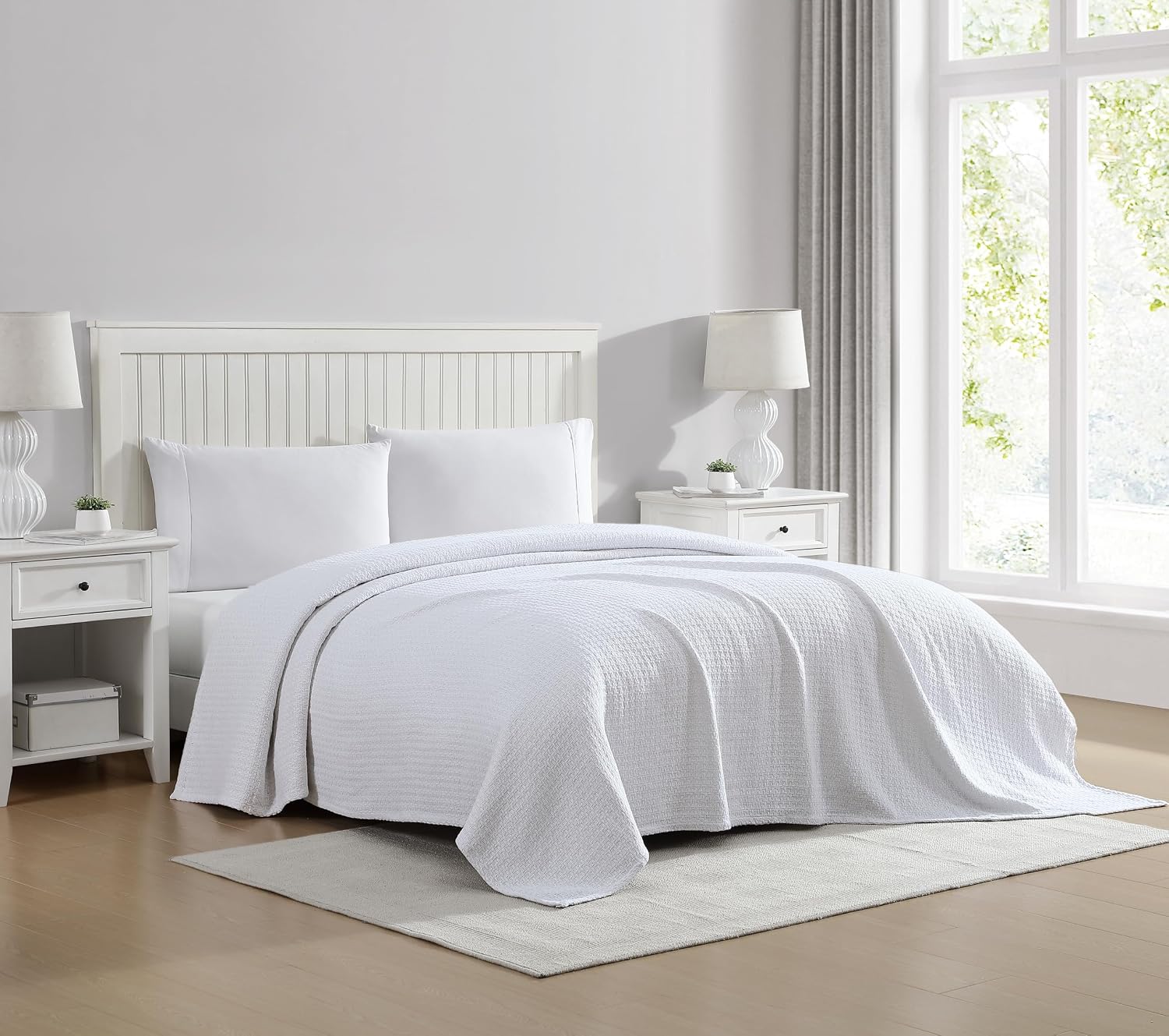 Grand Hotel Lightweight Full/Queen Blanket, 100% Cotton, Pearl Blue | All-natural yarn-dyed mercerized cotton is exceptionally durable, breathable and soft