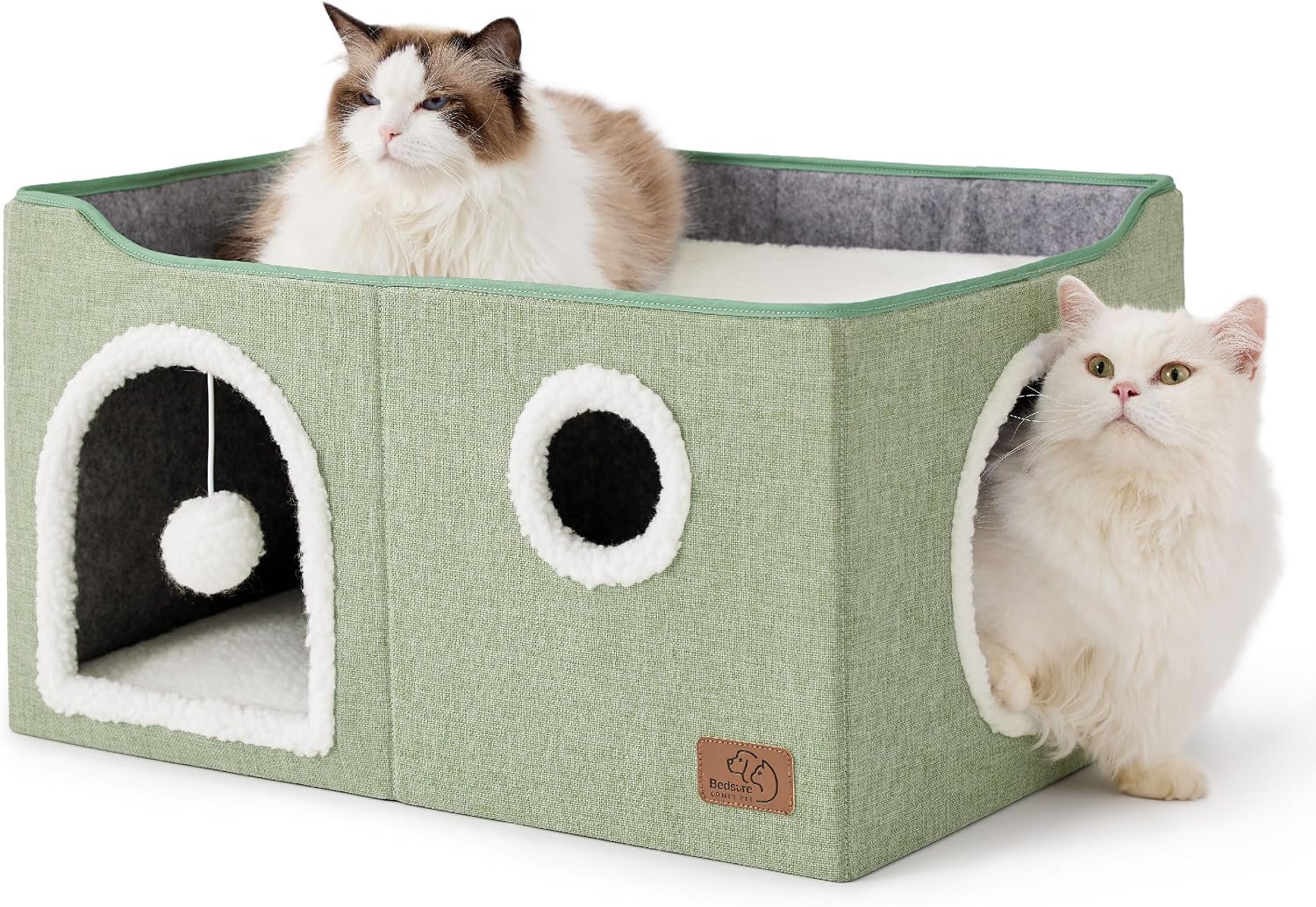 Bedsure Cat House Bed for Indoor Cats with Fluffy Ball and Scratch Pad,Grey
