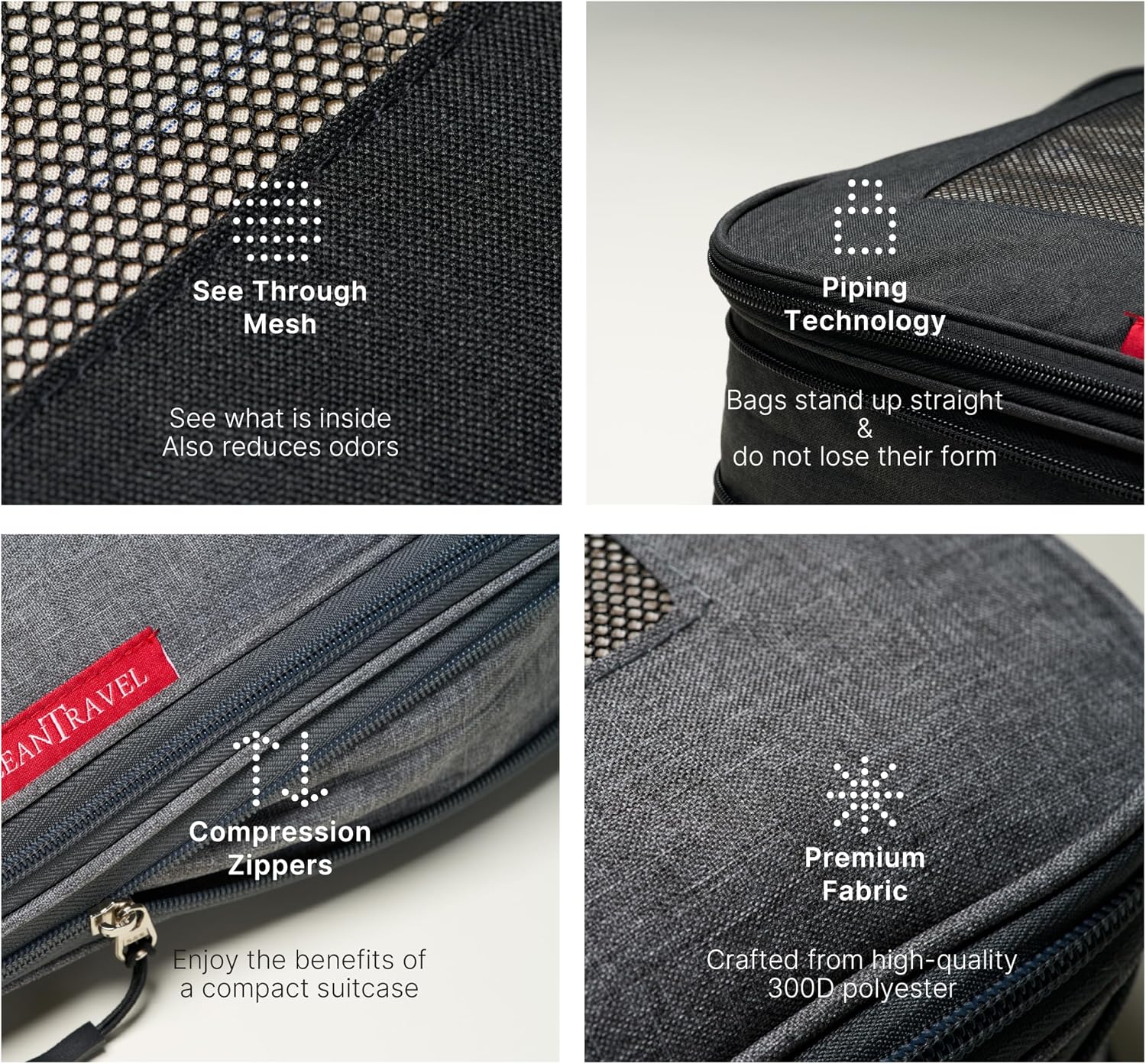 LeanTravel Premium Compression Packing Cubes for Travel - Suitcase Organizer Bags with Double Zipper & Breathable Mesh Panel - Space Saving Carry On Luggage Essentials (6-Pack, Grey)
