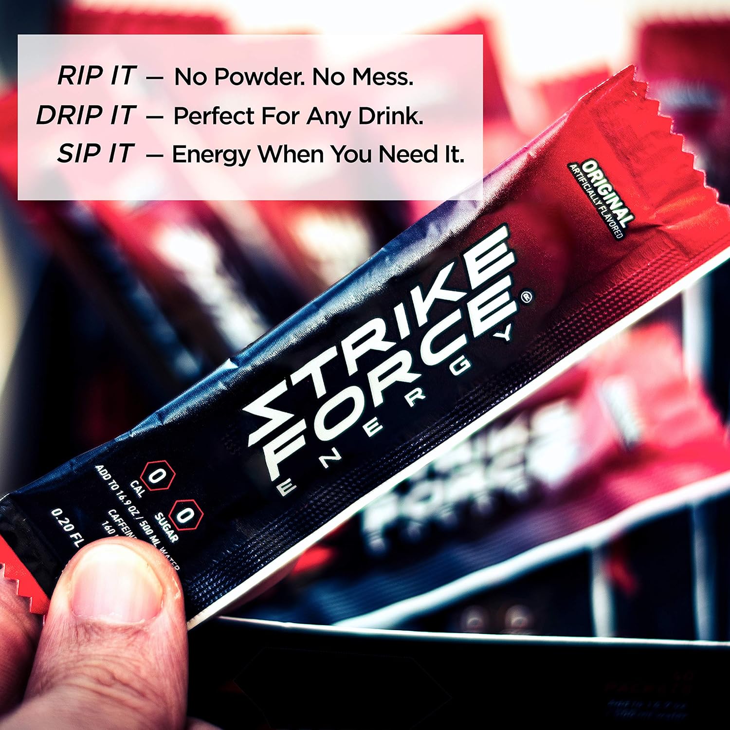 Strike Force Energy Drink Mix - Original Flavor - Natural Tasting Caffeine Drink - Turn Any Drink into a Healthy Energy Drink - Zero Calories, Keto Friendly, Sugar Free, Pre Workout (40 Liquid Packs)