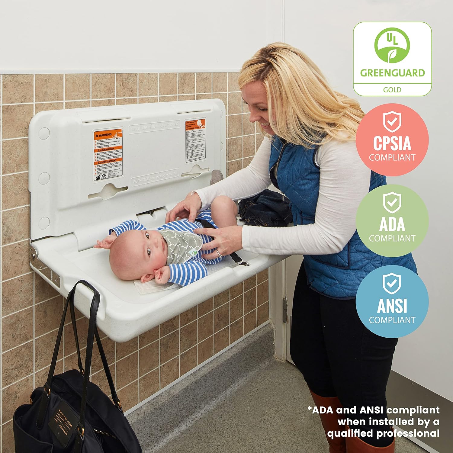 ECR4Kids Horizontal Wall-Mounted Baby Changing Station, Grey Speckled