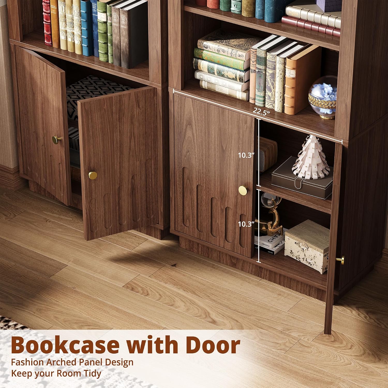 IRONCK Book Shelf and Bookcases with Doors Floor Standing 6 Shelf Display Storage Shelves, 70.8" Tall Bookcase for Home Office, Living Room