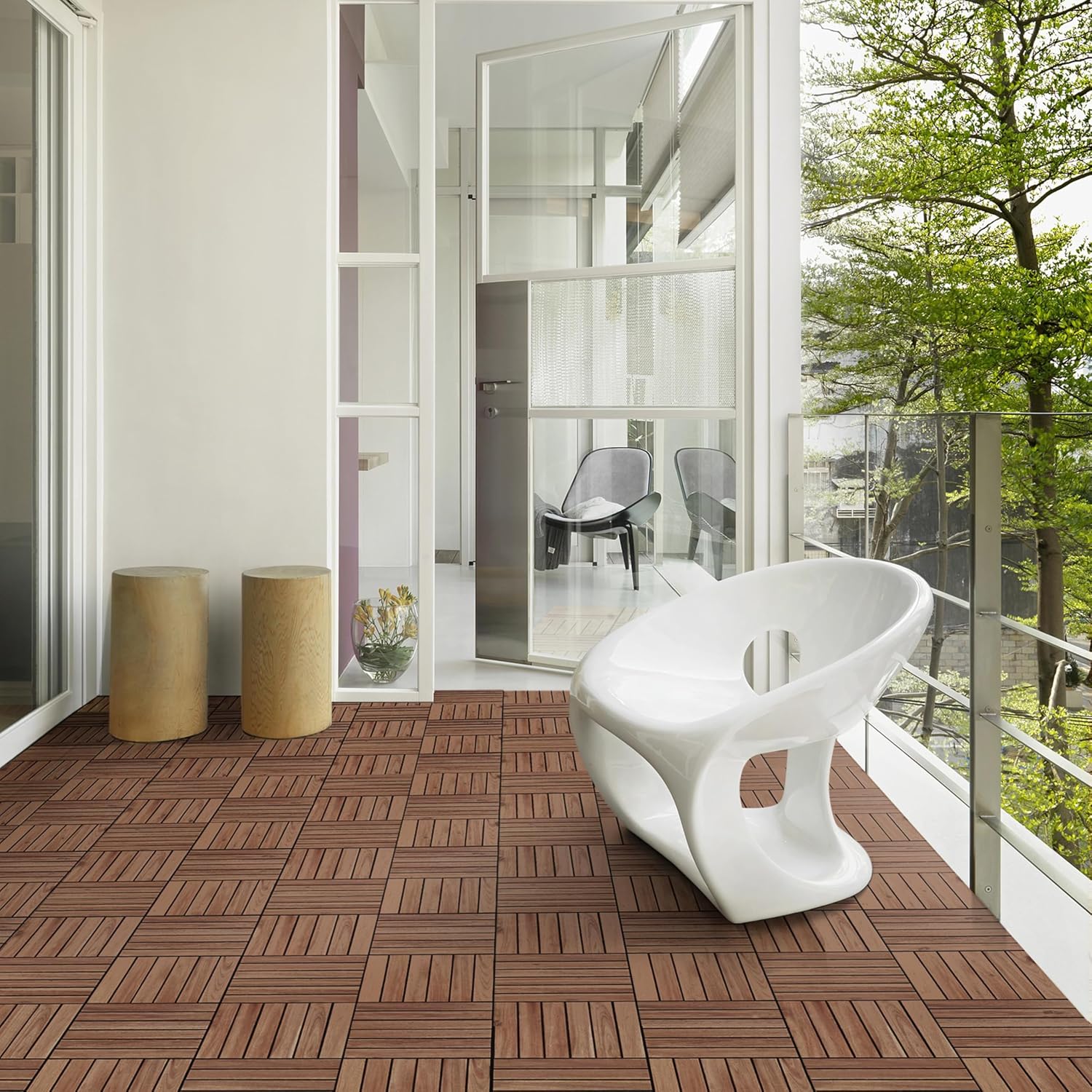 Topeakmart 27PCS Interlocking Deck Tiles 12x12 Patio Flooring, Brown