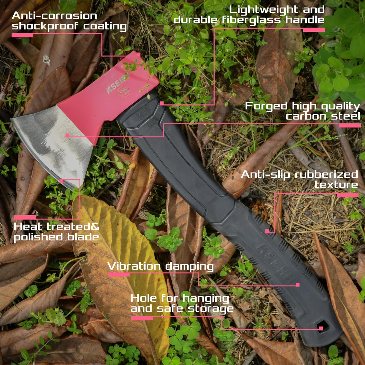 KSEIBI Wood Axe, Small Outdoor Camp Hatchet for Splitting and Kindling Wood