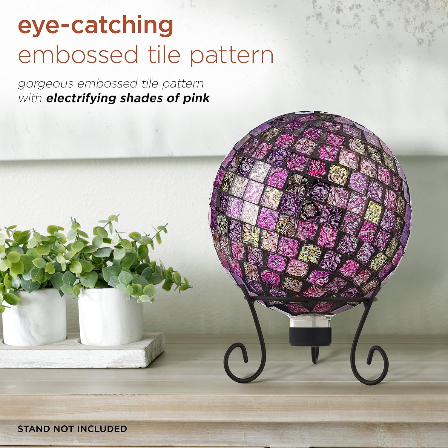 Alpine Corporation 10" Diameter Indoor/Outdoor Glass Mosaic Gazing Globe Yard Decoration, Purple Pearlized Petals Design