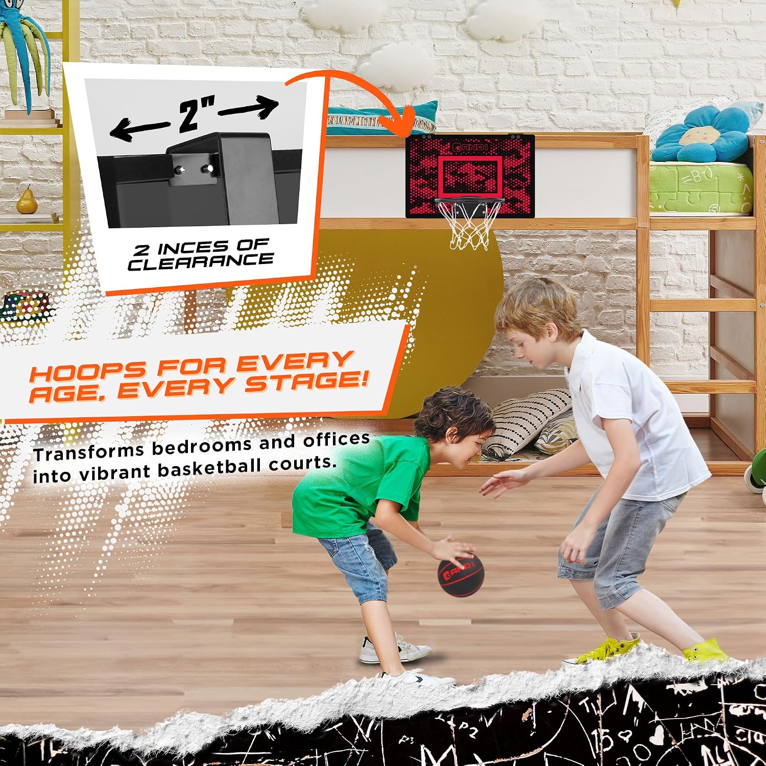 AND1 Over the Door Mini Basketball Hoop: 18x12 Shatterproof Backboard, 2 Mini Basketballs