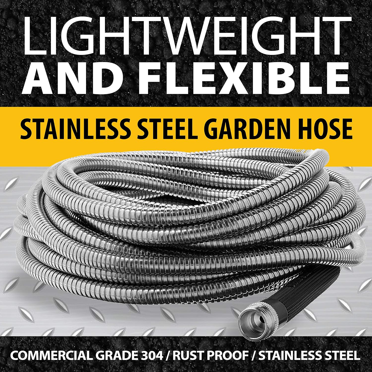 BIONIC STEEL 50 Ft Metal Garden Hose with Sprayer Nozzle | Non Kinking Design, Stainless Steel Heavy Duty Water Hose 50Ft x 5/8 in. Flexible & NON Expandable for Water Flow, 500 PSI