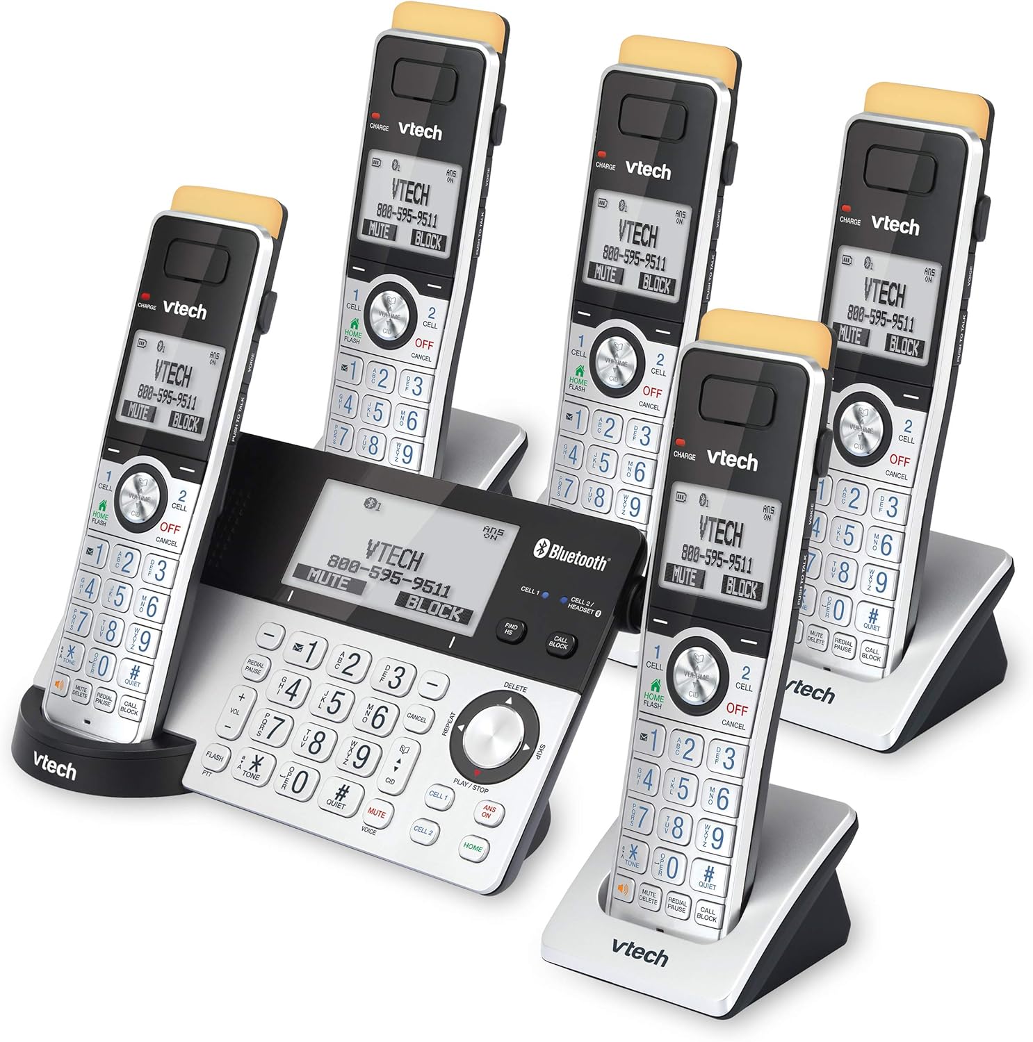 VTech IS8151-5 Super Long Range 5 Handset DECT 6.0 Cordless Phone for Home with Answering Machine, 2300 ft Range, Call Blocking, Bluetooth