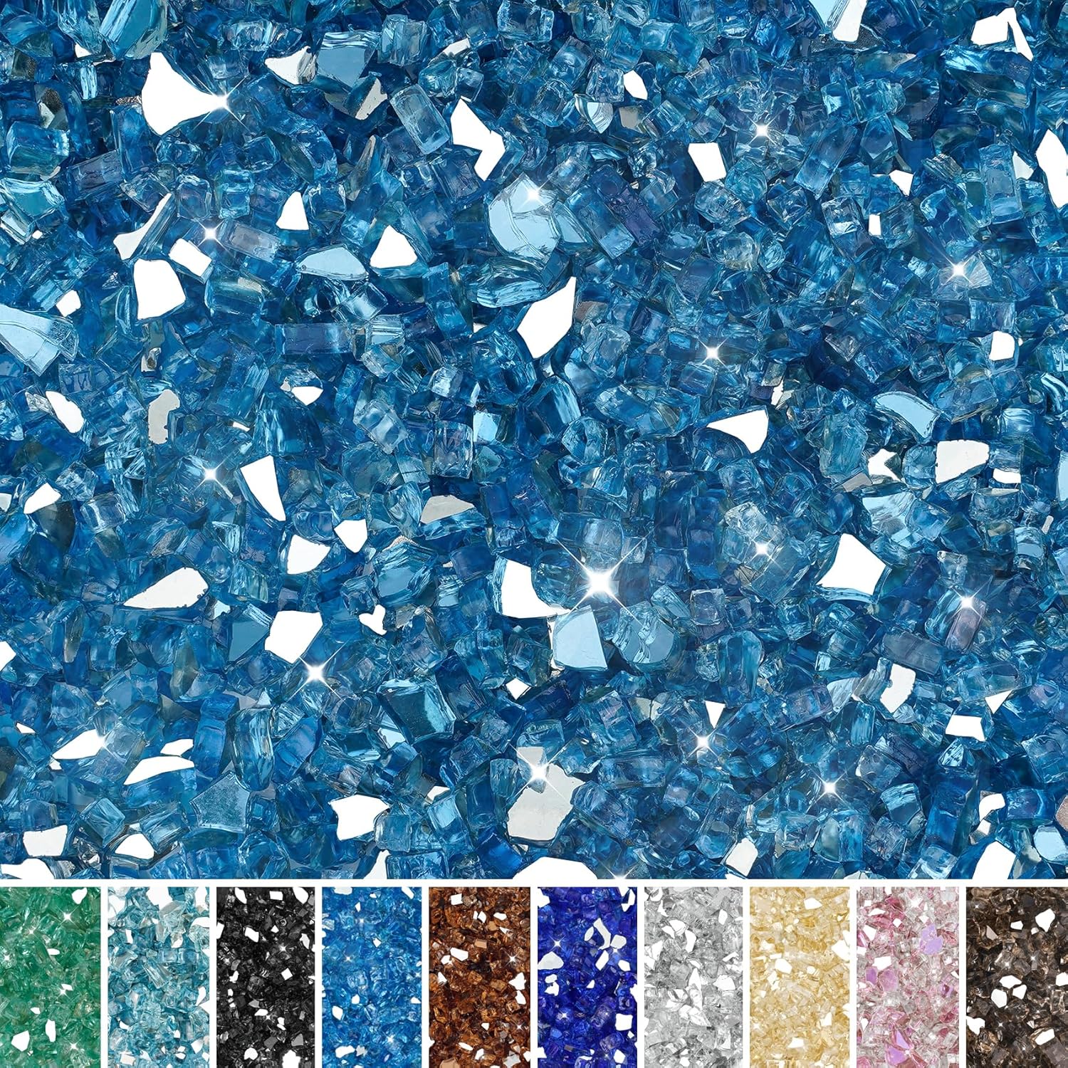 Skyflame Aqua Blue Fire Pit Glass for Propane Gas Fireplace, 10LB