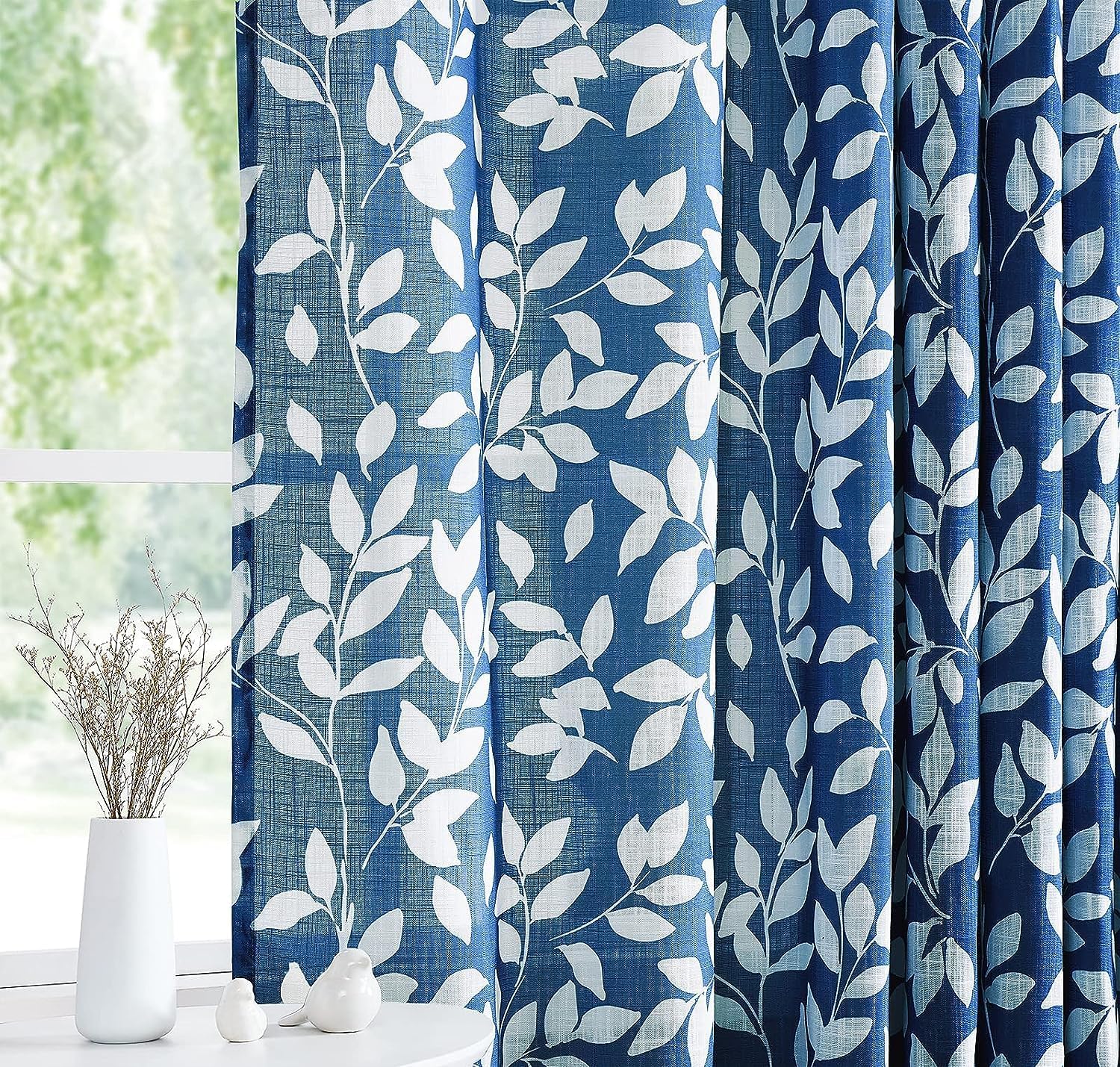 Leaf Semi Sheer Curtains for Bedroom Living Room 52x72" Taupe White Print 2
