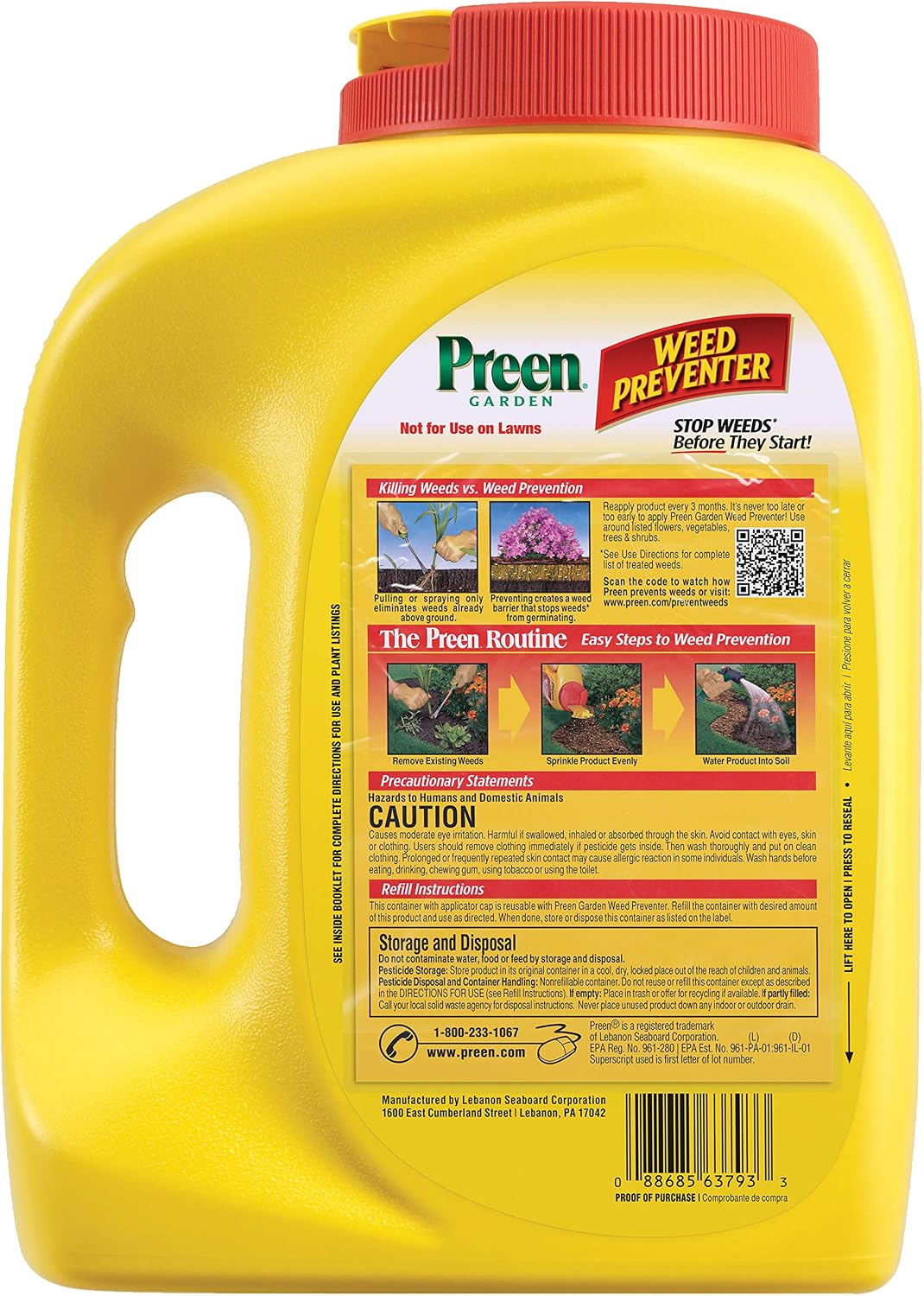 Preen Garden Weed Preventer 16 lb. Drum, Covers 2,560 sq. ft. | Pre Emergent Weed Control for Flower and Vegetable Gardens - Prevents weeds up to 3 months - Safe for use around 200 plants