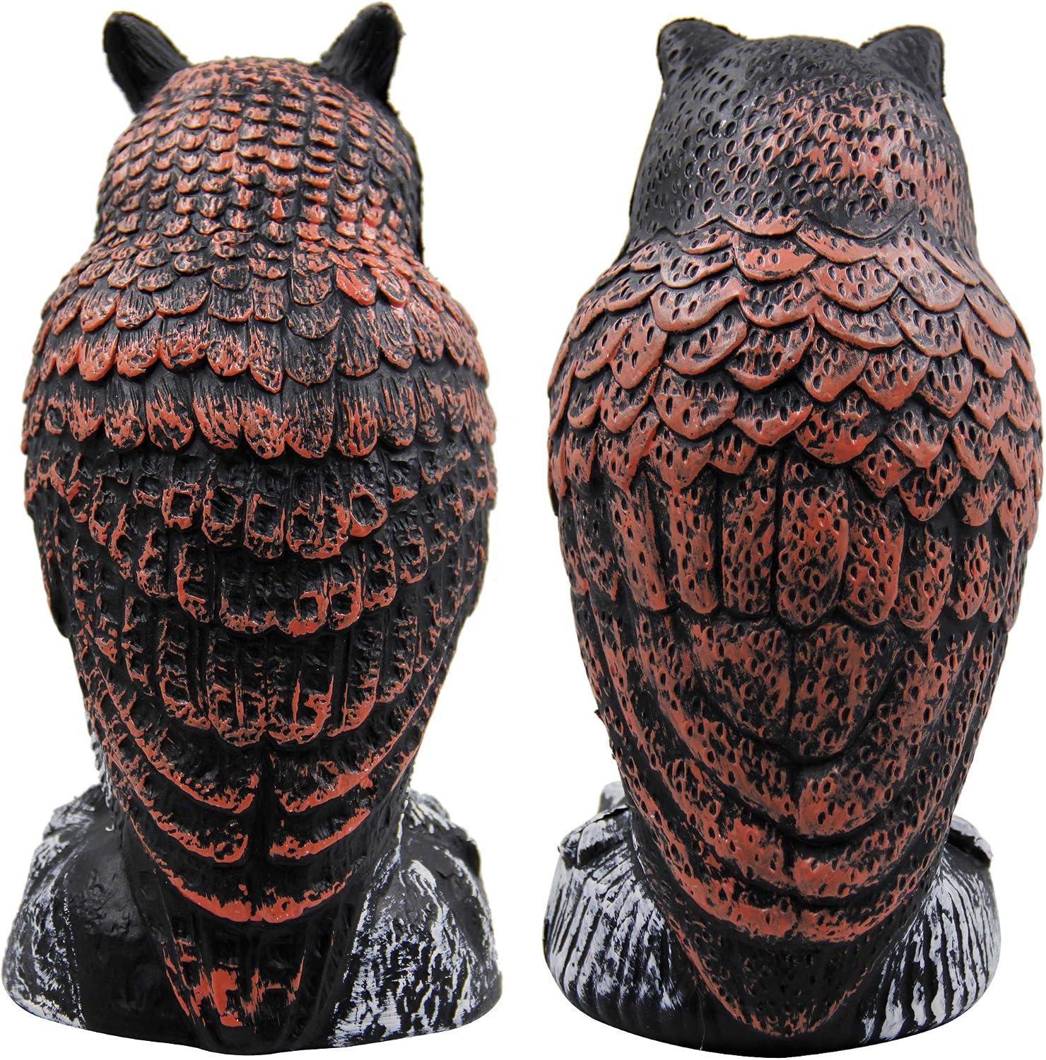 Hausse 2 Pack Fake Horned Owl Bird Scarecrow Decoy 10.5 Inch Height, Plastic Deterrents, Halloween Decoration