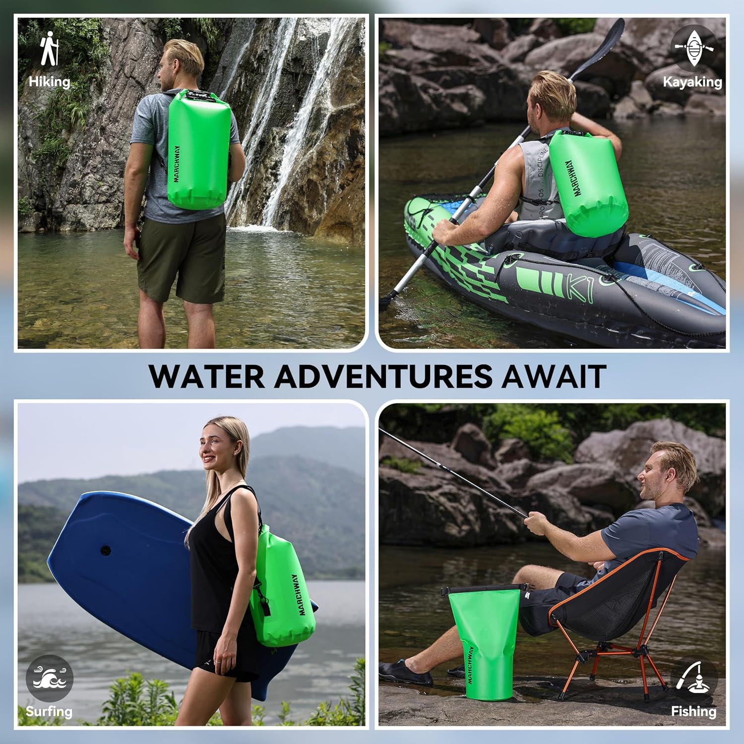 MARCHWAY Floating Waterproof Dry Bag Backpack 5L/10L/20L/30L/40L, Roll Top Sack Keeps Gear Dry for Kayaking, Rafting, Boating, Swimming, Camping, Hiking, Beach, Fishing