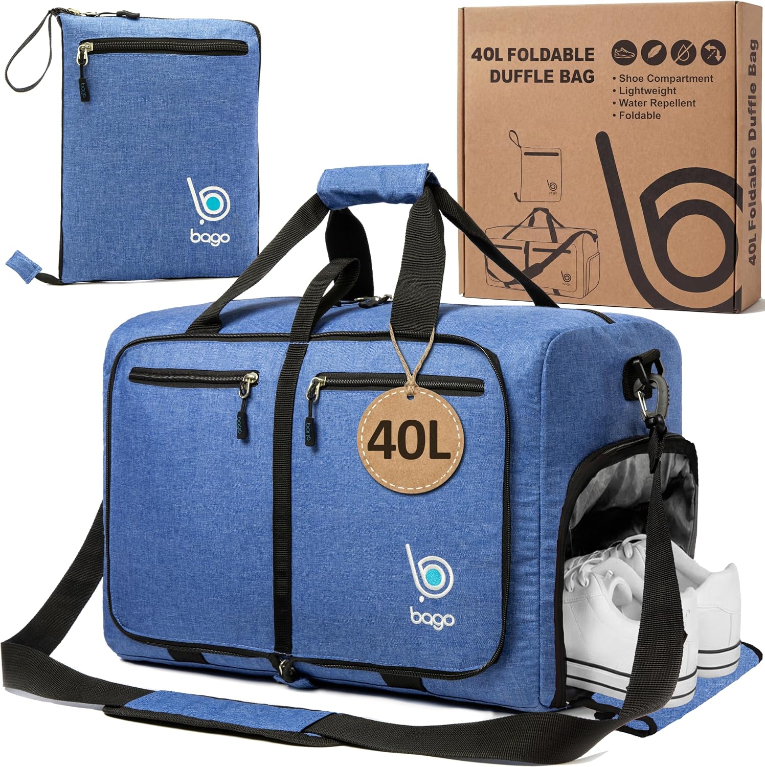 Bago Large Duffle Bag for Travel Women & Men. Durable Lightweight Foldable Travel Duffel Bags For Traveling Women. 80L Duffle Bags For Overnight Bag With Shoe Compartment Collapsible Weekender duffel