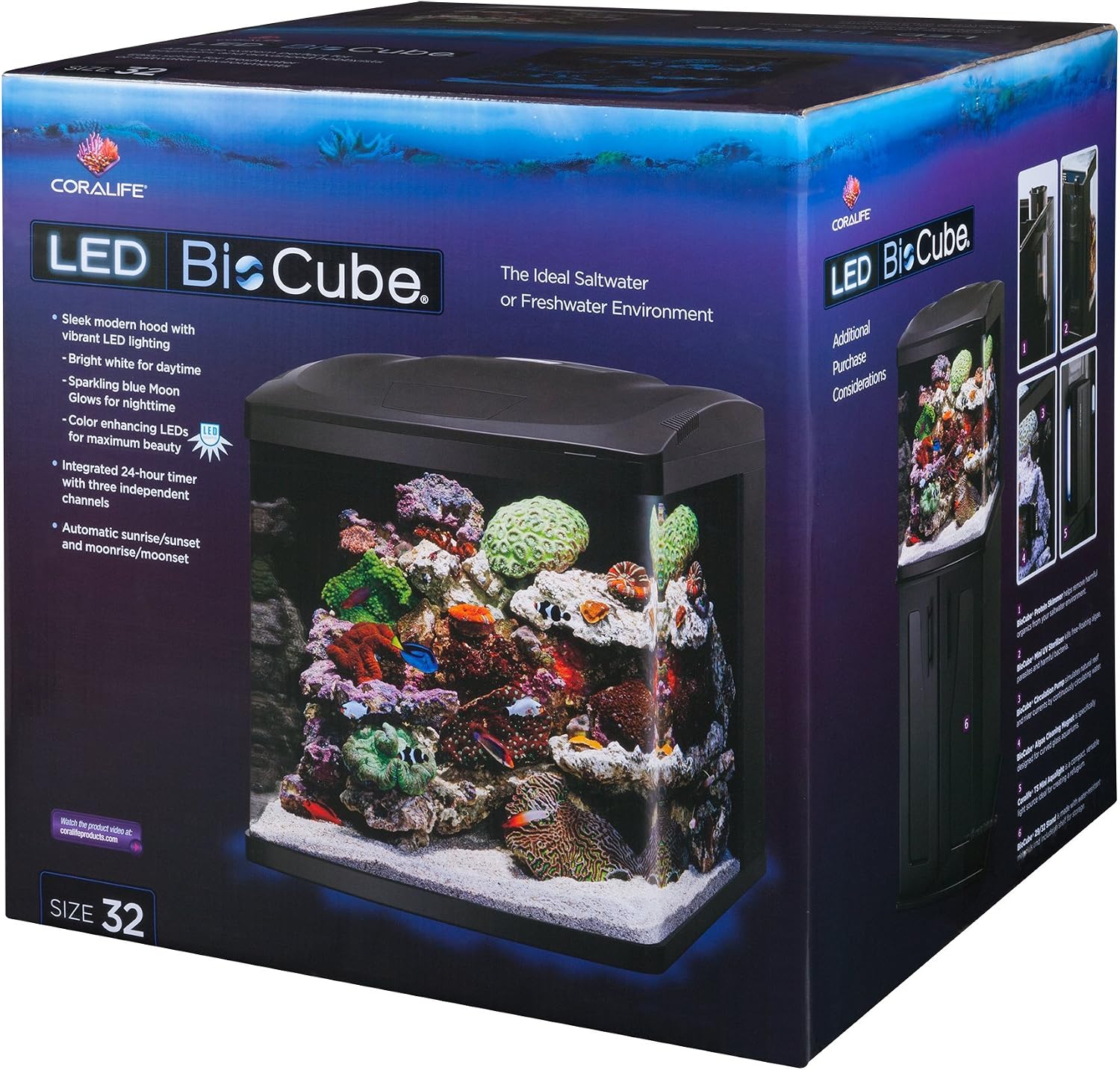 Coralife BioCube, Aquarium Kit, Nano Tank, Customizable LED Lighting, for Saltwater and Freshwater Environments, 16 Gallons