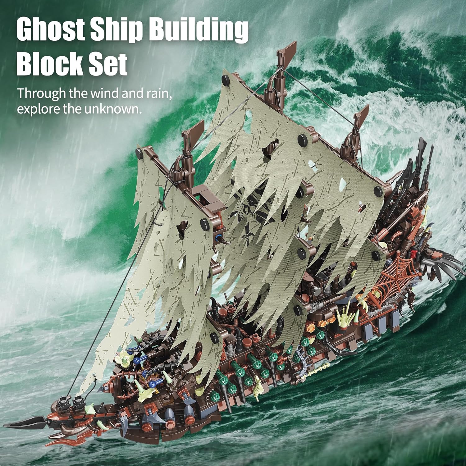 TYCOLE Pirate Ship Building Sets with Lights, MOC Flying Dutchman Model Toy Boat, Ghost Ship Building Blocks Sets