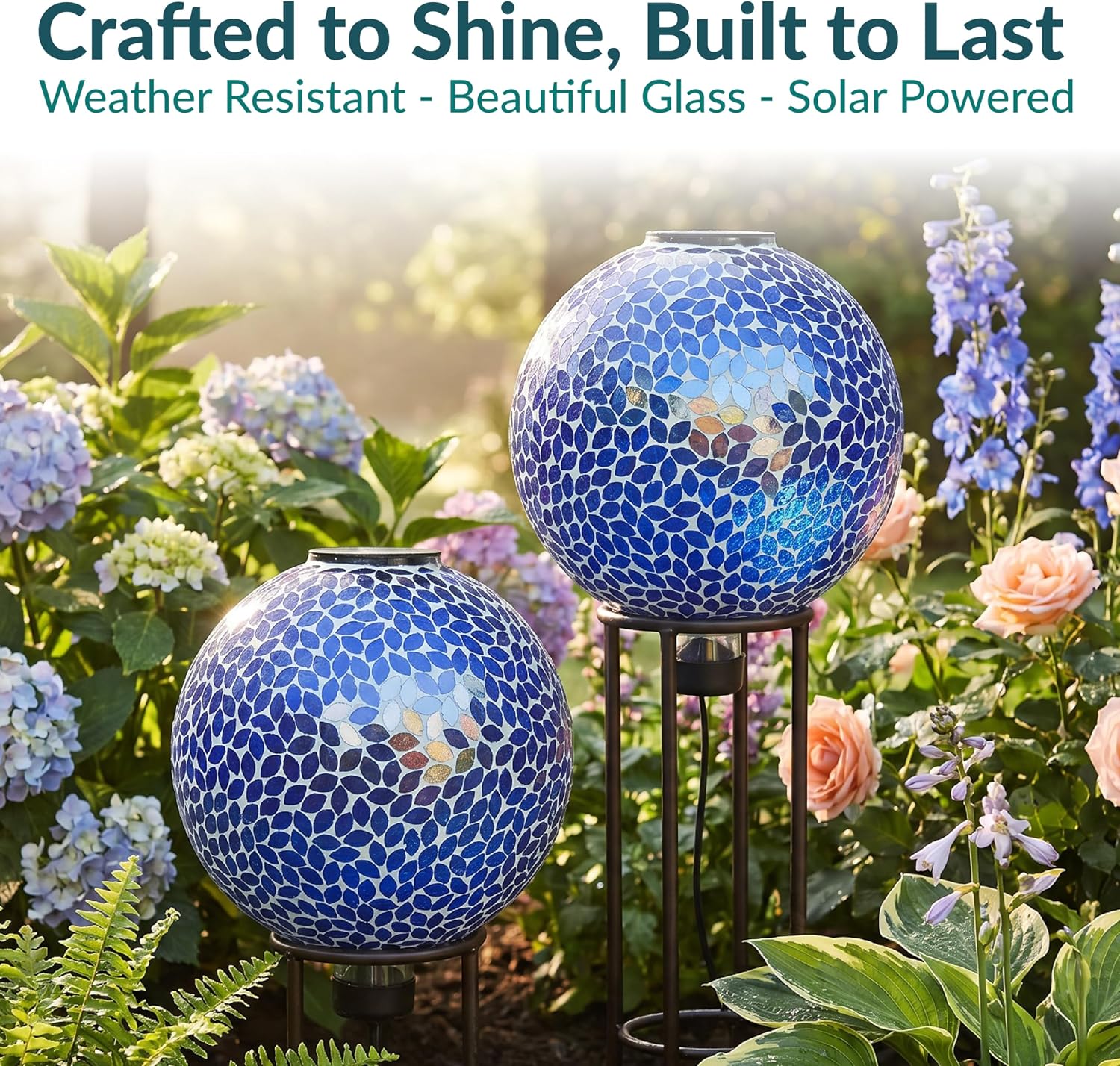 Sunnydaze Solar Gazing Ball for Garden, Mosaic Cool Blooms
