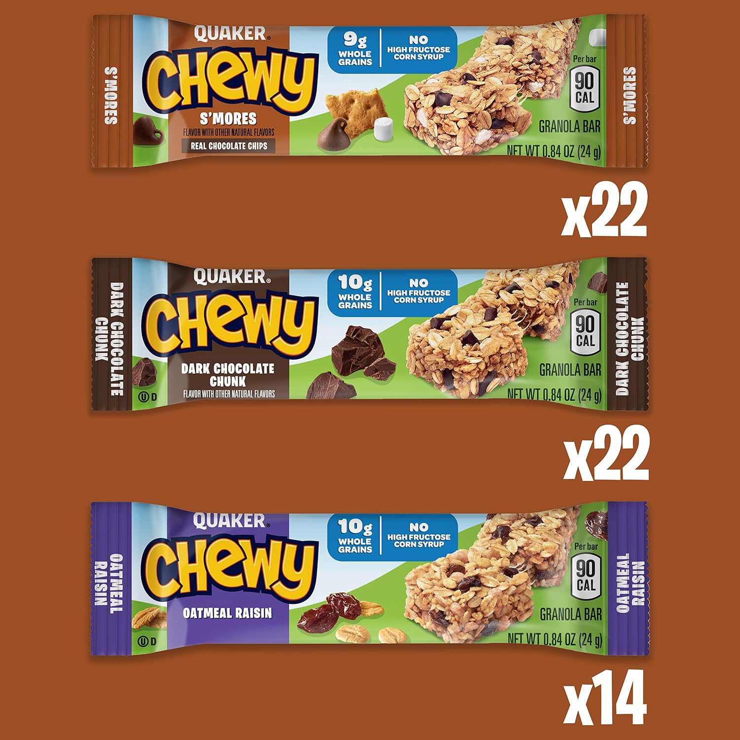 Quaker Chewy Granola Bars, Chocolate Chip, 58 Count - Packaging May Vary