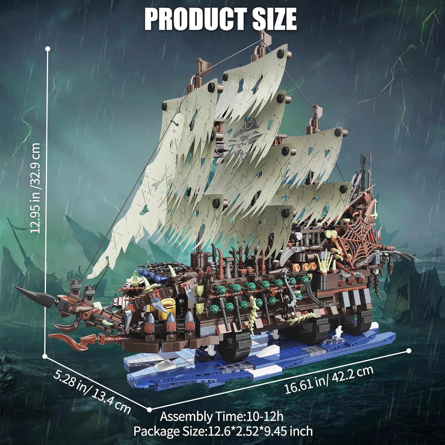 TYCOLE Pirate Ship Building Sets with Lights, MOC Flying Dutchman Model Toy Boat, Ghost Ship Building Blocks Sets