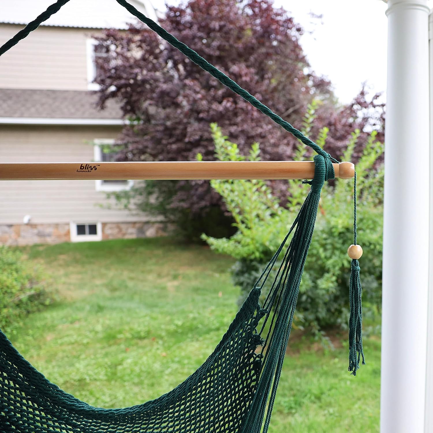 Bliss Hammocks BHC-412NT Island Rope Hammock Chair, Eco Friendly & Hand Woven, Varnish Coated 40 Inch Wood Spreader, Easy to Hang w/Included Hanging Kit, Supports up to 265 pounds, Natural Rope