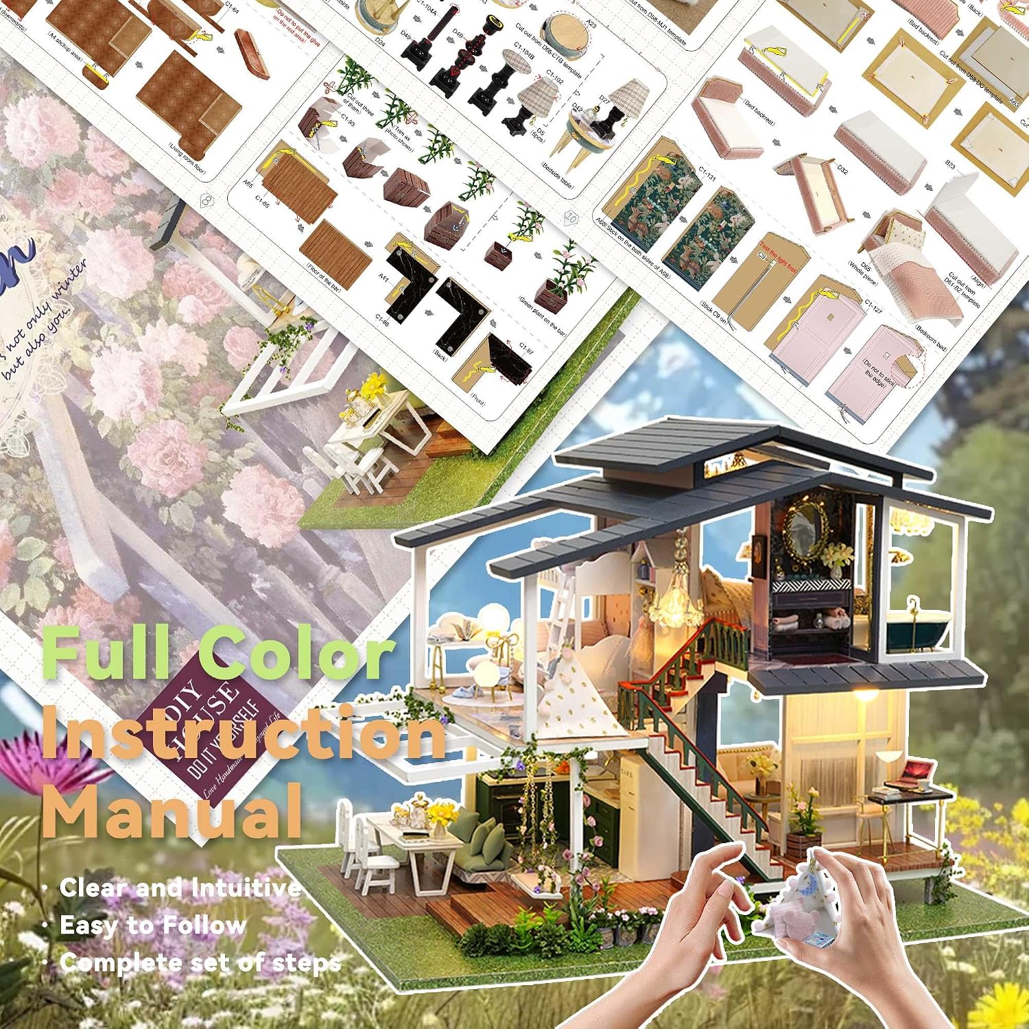 Flever Dollhouse Miniature DIY House Kit Manual Creative with Furniture for Romantic Artwork Gift (Perfect Time Apartment)