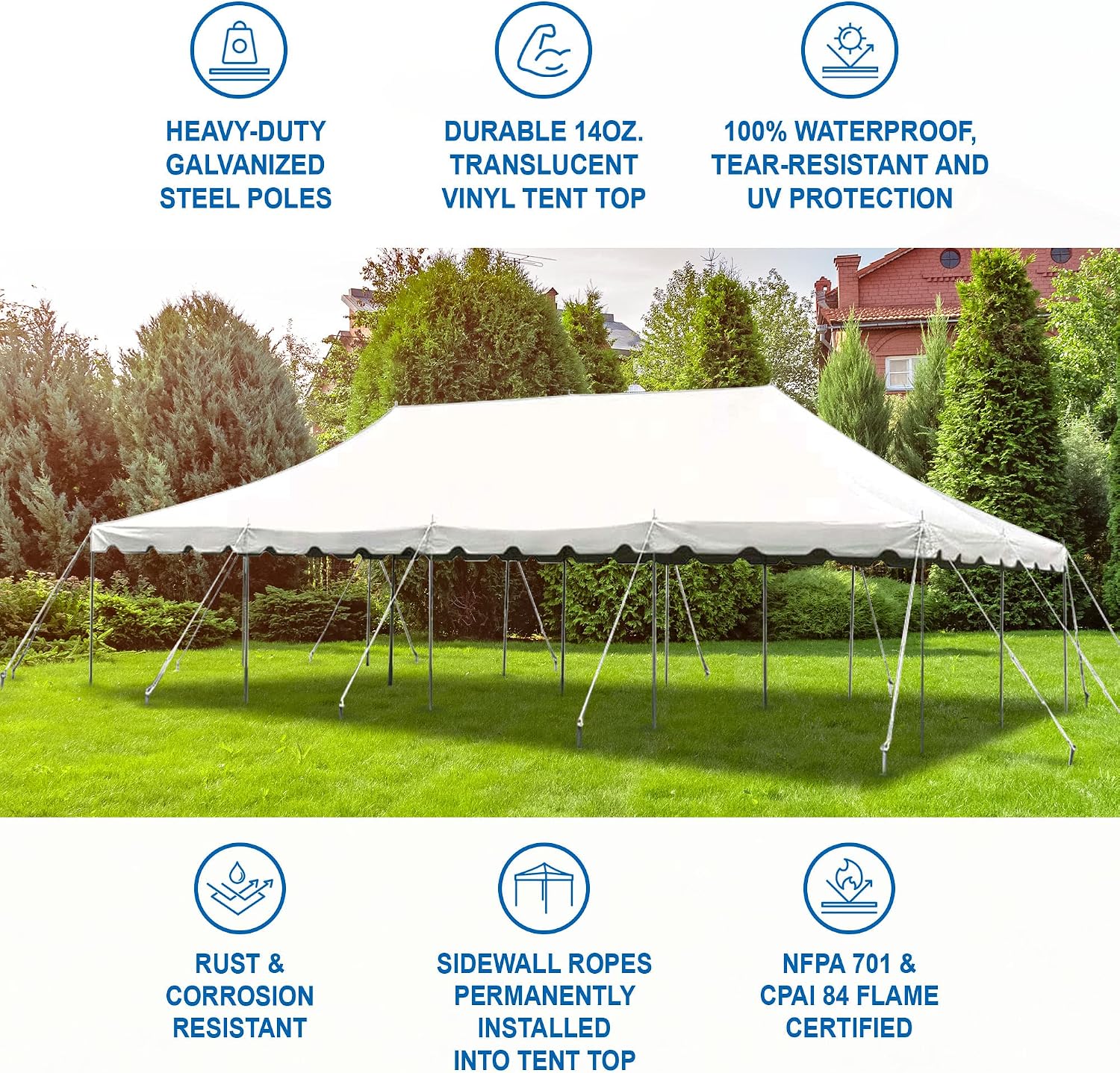 20’ x 20’ Weekender Canopy Pole Tent, Indoor and Outdoor Heavy Duty Easy Up, 80 Person Capacity Tent for Parties, Weddings, and Events, Commercial and Residential Use, PVC White Top | Easy Up Weekender Canopy Tent With 80 Person Capacity - Outdoor Canopi…