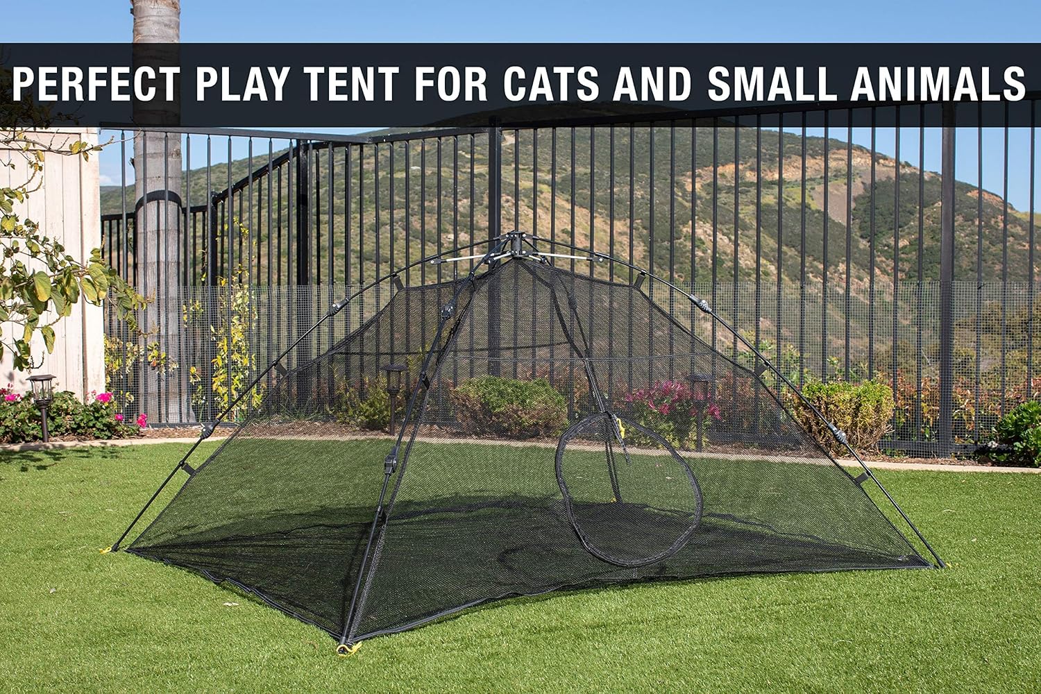 Kitty Compound Outdoor Cat Enclosure and Tunnel, Play Tents | Portable playhouse setup letting indoor felines enjoy fresh air outside while staying contained, safe and secure at all times
