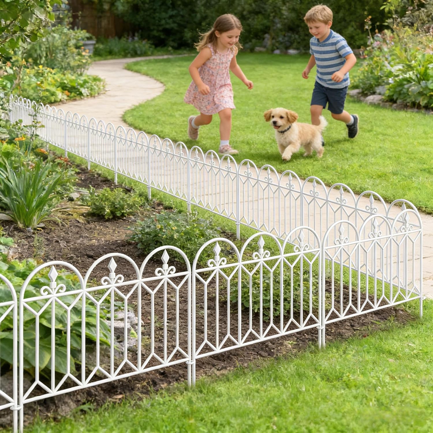 AMAGABELI GARDEN & HOME 5 Panels 32in(H)×10ft(L) Decorative Garden Fences and Borders for Dogs No Dig Rustproof Metal Fence Panels Garden Edging Border Animal Barrier Fencing for Flower Beds Black