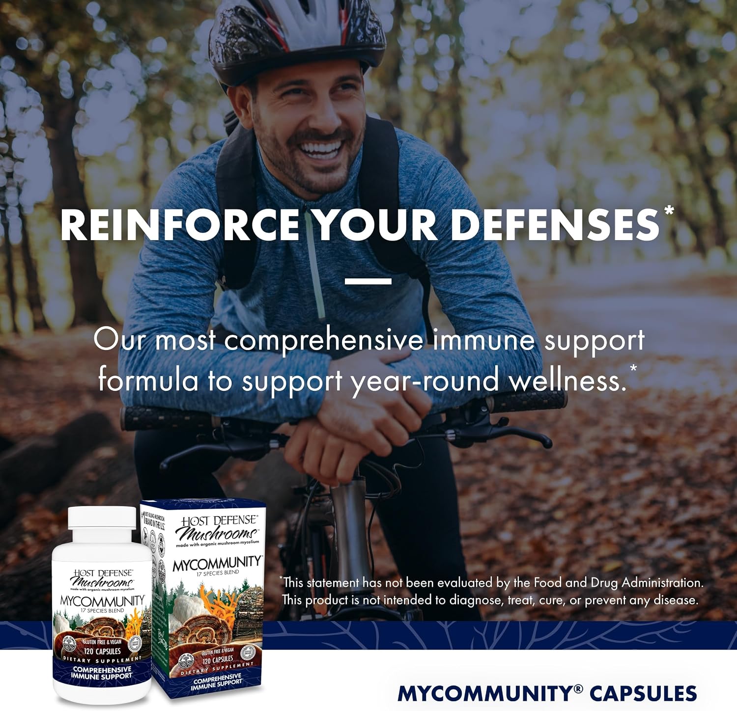 Host Defense MyCommunity Capsules - 17 Species Blend Mushroom Supplement for Immune Support - Herbal Aid with Lion's Mane, Reishi. Chaga, Cordyceps, Turkey Tail & More - 120 Capsules