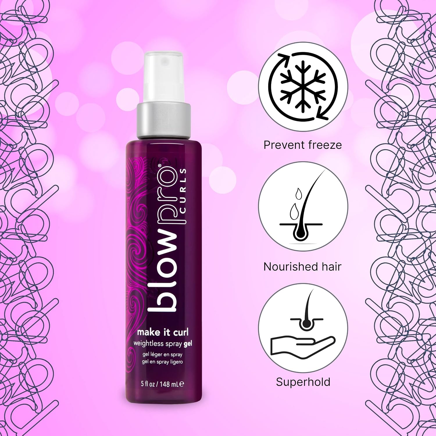 blowpro Make It Curl Weightless Spray Gel 5oz, Boost & Locks in Curl Definition, Flexible Finish, All Day Beautiful Hold, Travel-Friendly Bottle