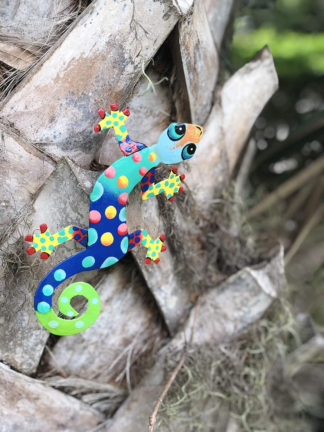 Global Crafts 8" Painted Gecko Recycled Haitian Metal Wall Art Blue Green, Florida