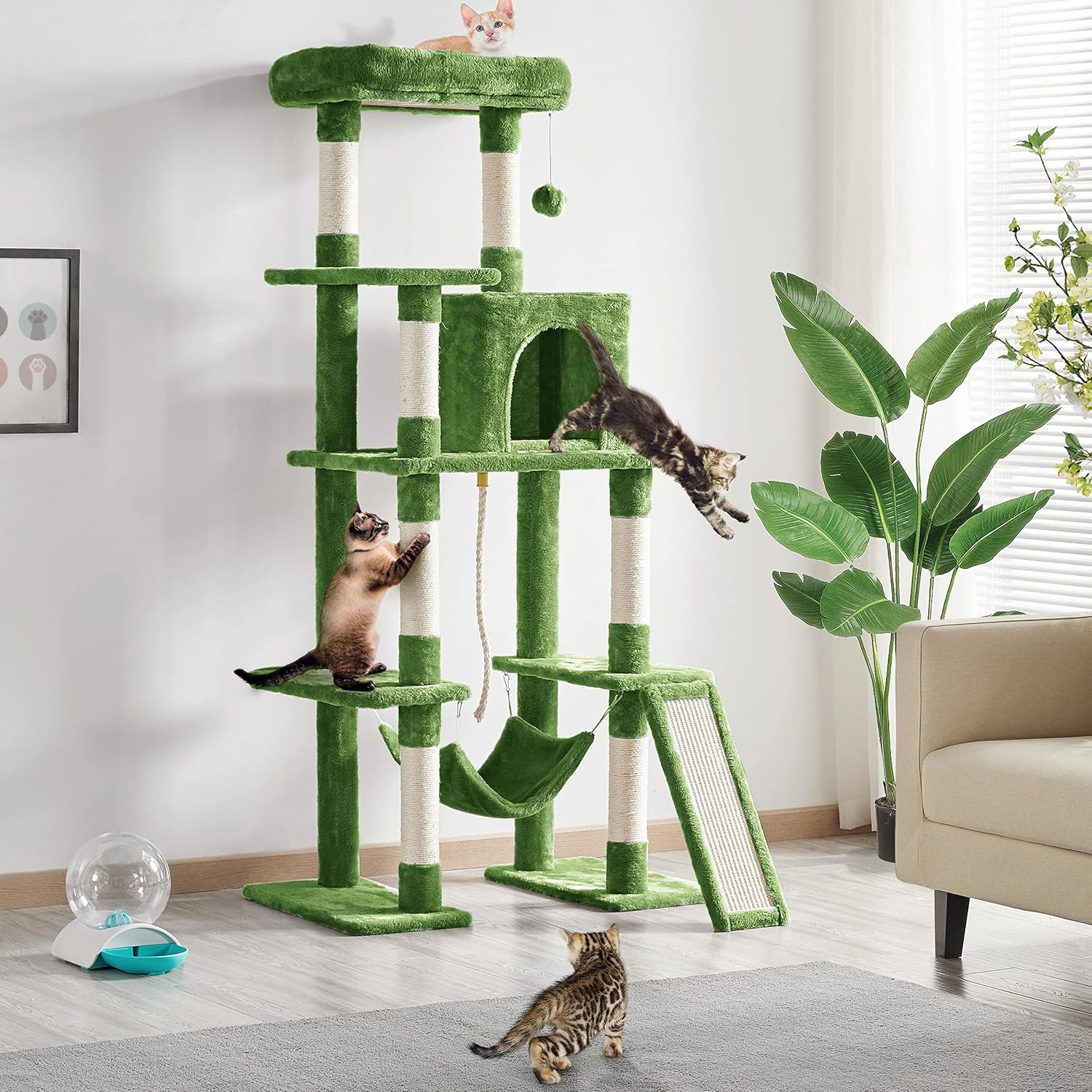 Yaheetech 63in Sturdy Large Cat Tree for Indoor Heavy Cats, Tall Tower