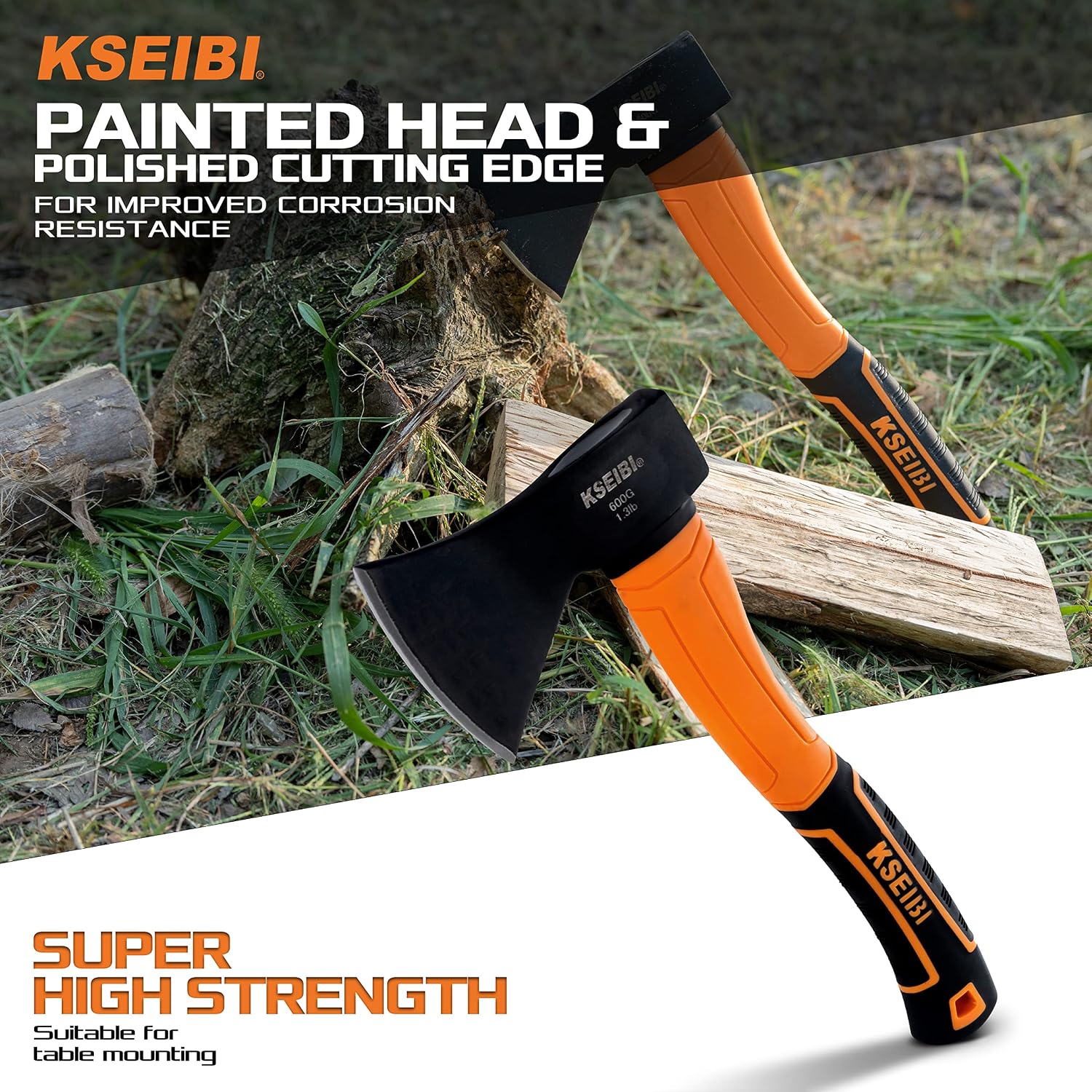 KSEIBI Wood Axe, Small Outdoor Camp Hatchet for Splitting and Kindling Wood