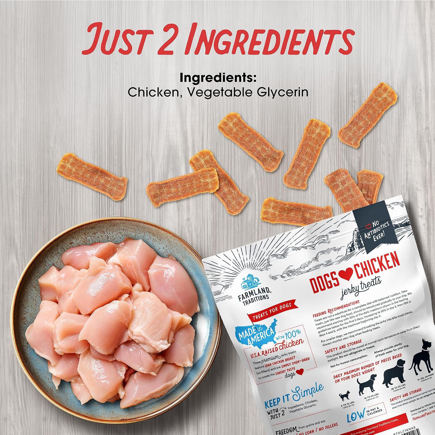 Farmland Traditions Filler Free Dogs Love Chicken Premium Jerky Treats for Dogs, 3 lb. Bag