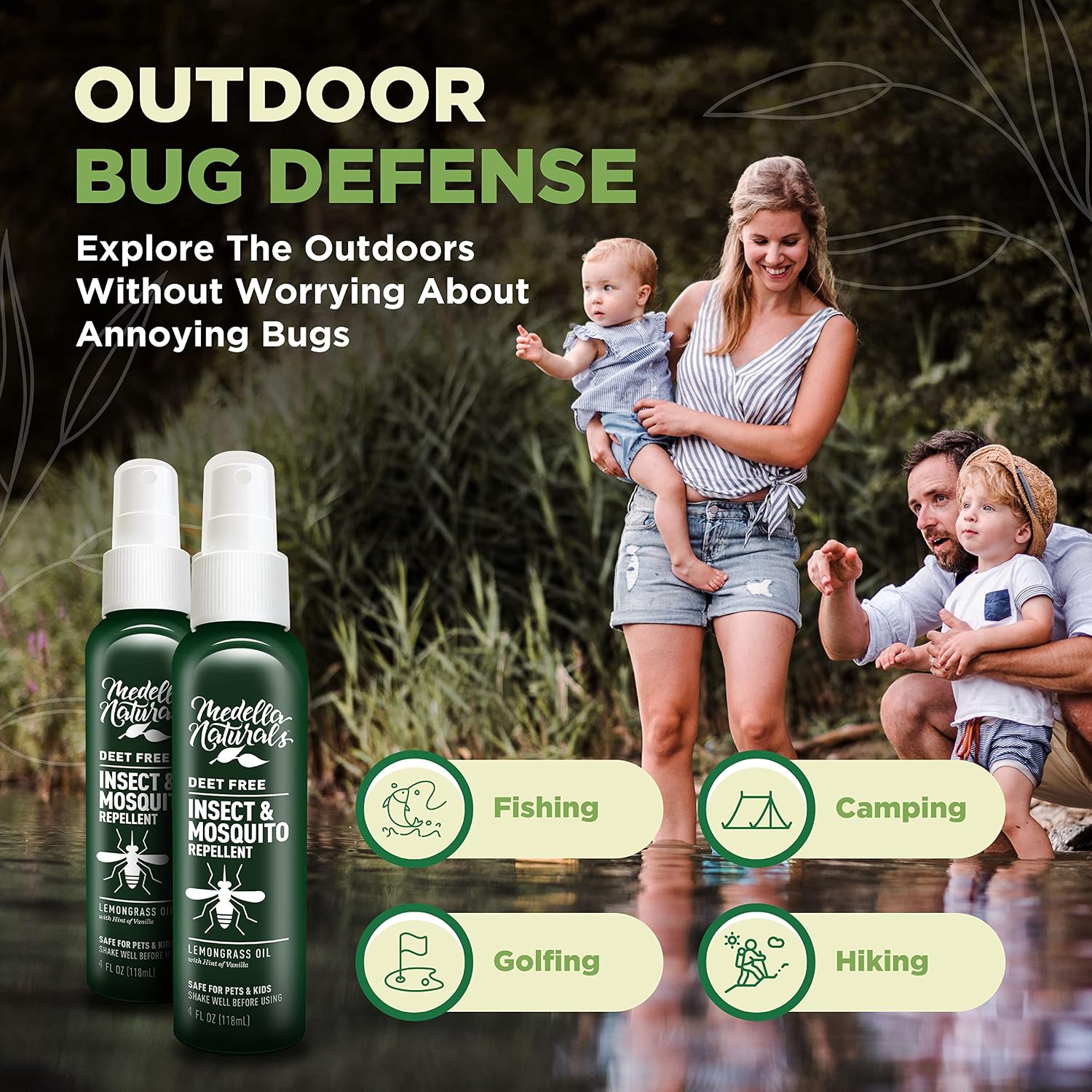 Deet-Free Insect & Mosquito Repellent – Nice Smelling, Pack of 2 (8 oz) | Insect Repellent with Lemongrass Oil Safe for Pets and Kids – Bug Spray for Mosquitoes, Gnats, Black Flies, and No-See-ums