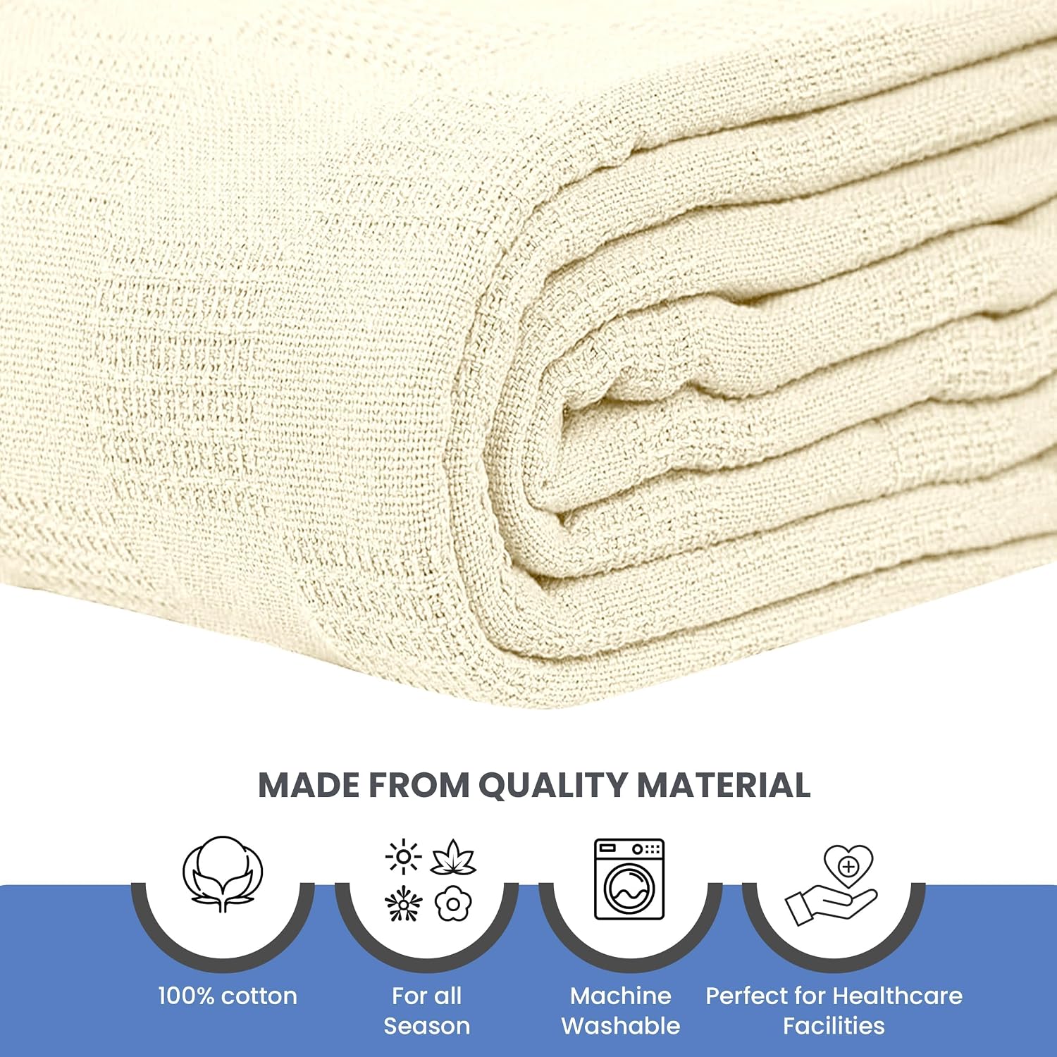Linteum Textile Hospital Thermal SNAGLESS Spread Blanket, 100% Cotton (74x100 in, Blue)