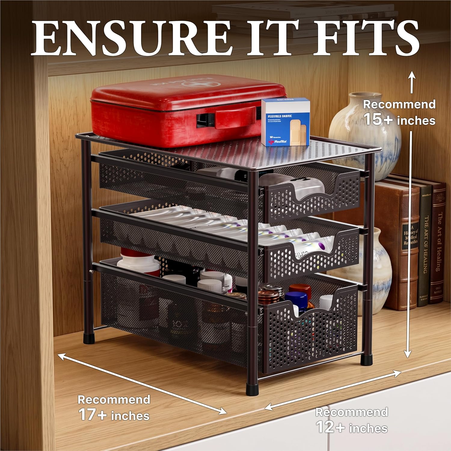 Simple Houseware Stackable 3 Tier Sliding Basket Organizer Drawer, Silver